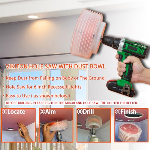 VIKITON 6.25 Hole Saw for Recessed Lights Can Lights, 6-1/4 Inch Hole Cutter with Dust Bowl Catcher for Led Recessed Lighting 6 Inch and Wood Metal Drywall, Bi-Metal Construction - Image 2