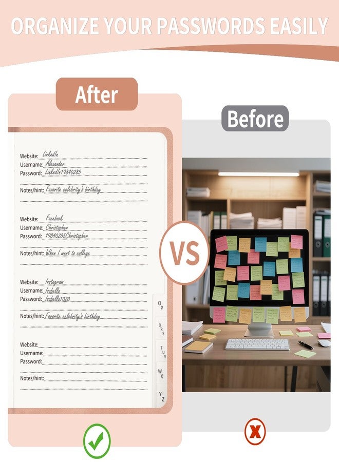 ALKALO Password Book with Alphabetical Tabs, 4.5"x5.9"Small Pocket Password Keeper Book, 160 Pages/100GSM Hardcover Notebook, Password Organizer for Internet Website Address Login - Image 5