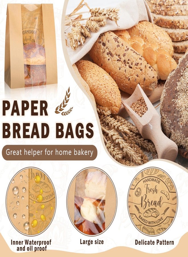 Spakon 120 Pack Large Kraft Paper Bread Bags for Homemade Bread 14 x 8.3 x 3.5 Sourdough Bakery Bags with Window with 120 Pcs Baked with Love Stickers for Baked Food Packaging Storage - Image 5