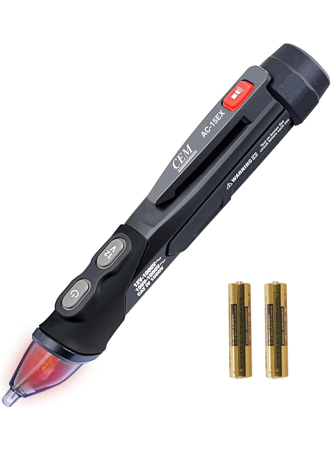 CEM AC-15EX Voltage Tester,Non-Contact Volt Tester, with Dual Range AC 12V-1000V/100V-1000V, Live/Null Wire Tester, Buzzer Alarm, Wire Breakpoint Finder, Flashlight, Ex ib IIB T4 (ATEX) - Image 1