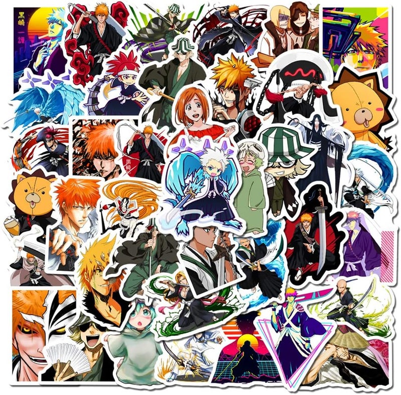 50 ملصق أنمي BLEACH للابتوب، واقي الصدمات، لوح التزلج، زجاجات الماء، الكمبيوتر، الهاتف، حزمة ملصقات أنمي للأطفال/المراهقين - Image 1