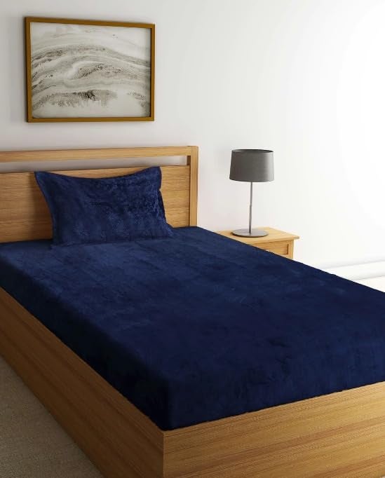 S&S Sands® Elastic Warm Bedsheet for Winter Single Bed 36 x 78 x 8 inches, with 1 Pillow Cover. (Navy Blue) - Image 3