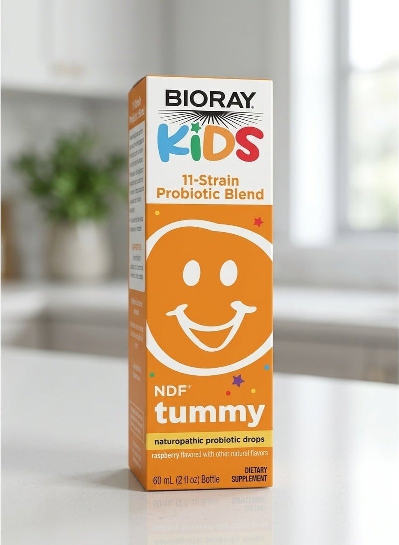 BIORAY Kids, NDF® Tummy, 11-Strain Probiotic Blend, Raspberry, 2 fl oz (60 ml) - Image 1