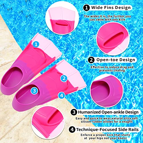 Fanwill Kids Swim Fins,Short Fins Swimming Flippers for Lap Swimming and Training for Youth Children,Girls,Boys (C-Purple/Rosepink/Pink, M(US Kids 3.5-4.5 US Women 5-7)) - Image 3