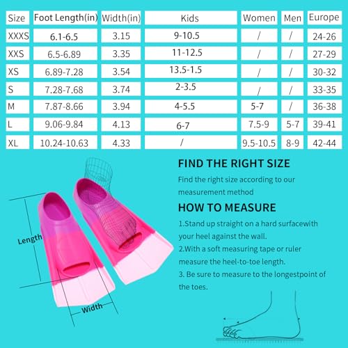 Fanwill Kids Swim Fins,Short Fins Swimming Flippers for Lap Swimming and Training for Youth Children,Girls,Boys (C-Purple/Rosepink/Pink, M(US Kids 3.5-4.5 US Women 5-7)) - Image 4
