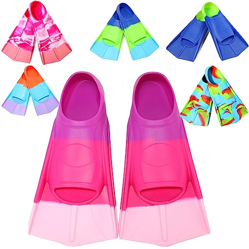 Fanwill Kids Swim Fins,Short Fins Swimming Flippers for Lap Swimming and Training for Youth Children,Girls,Boys (C-Purple/Rosepink/Pink, M(US Kids 3.5-4.5 US Women 5-7)) - Image 1