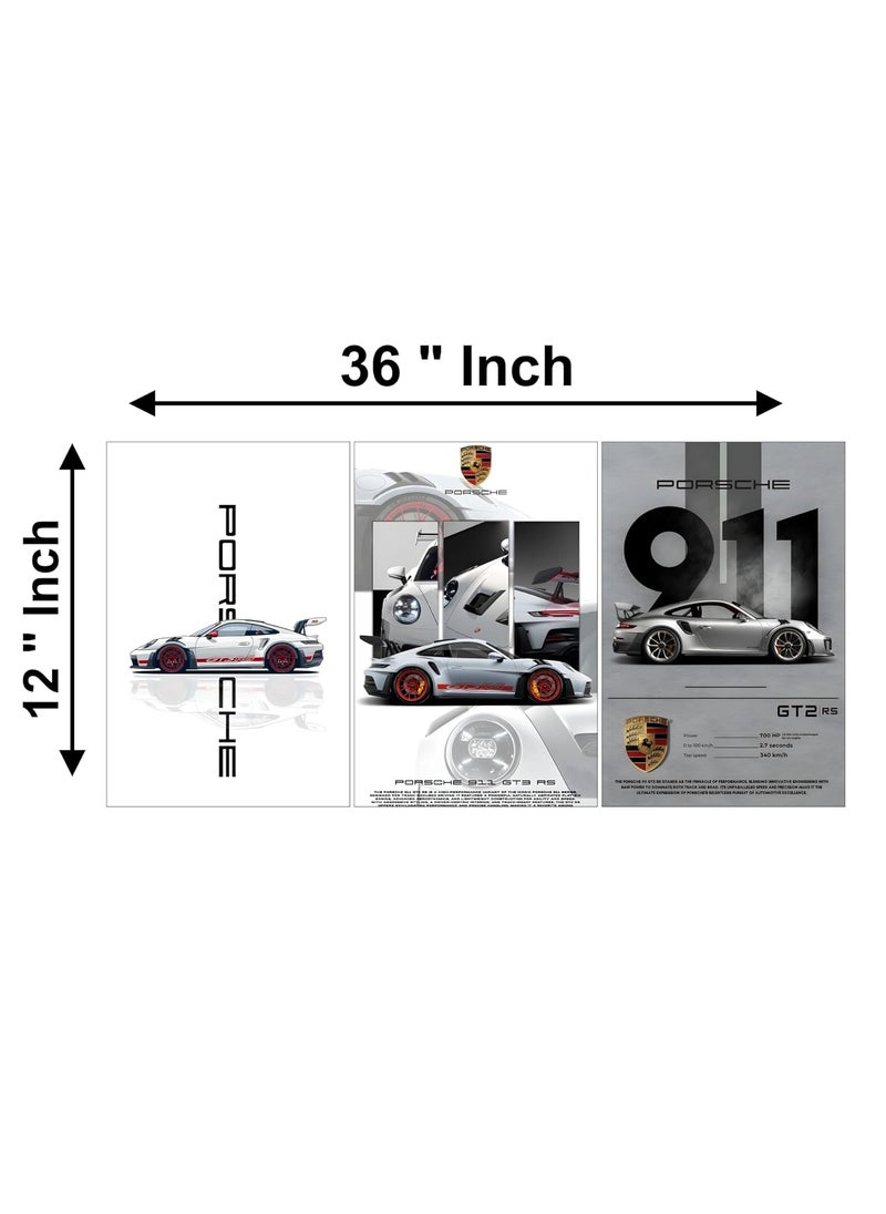 kuavi kuavi Car Aesthetic Sports Wall Poster for Wall Decor Home Decor Office Gaming Room Bed Room Porsche Posters Race Car Posters Set of 3 300 GSM Size 12x18 inch  - Image 2