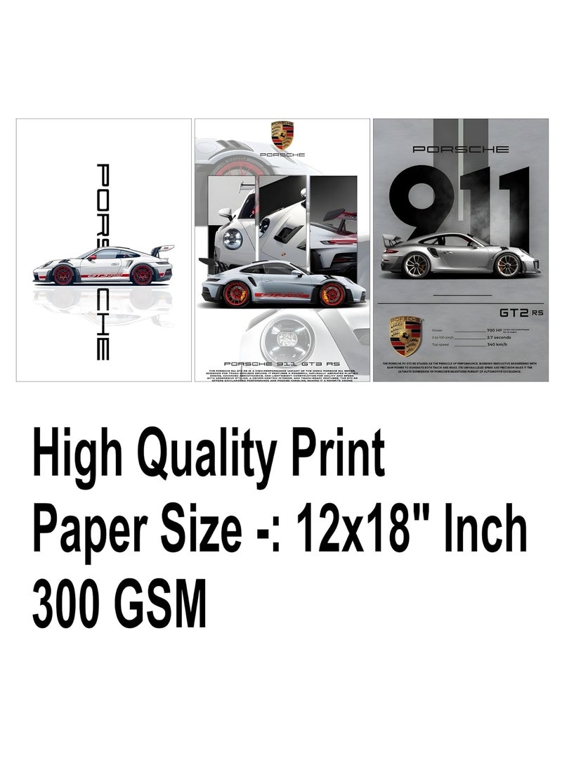 kuavi kuavi Car Aesthetic Sports Wall Poster for Wall Decor Home Decor Office Gaming Room Bed Room Porsche Posters Race Car Posters Set of 3 300 GSM Size 12x18 inch  - Image 4