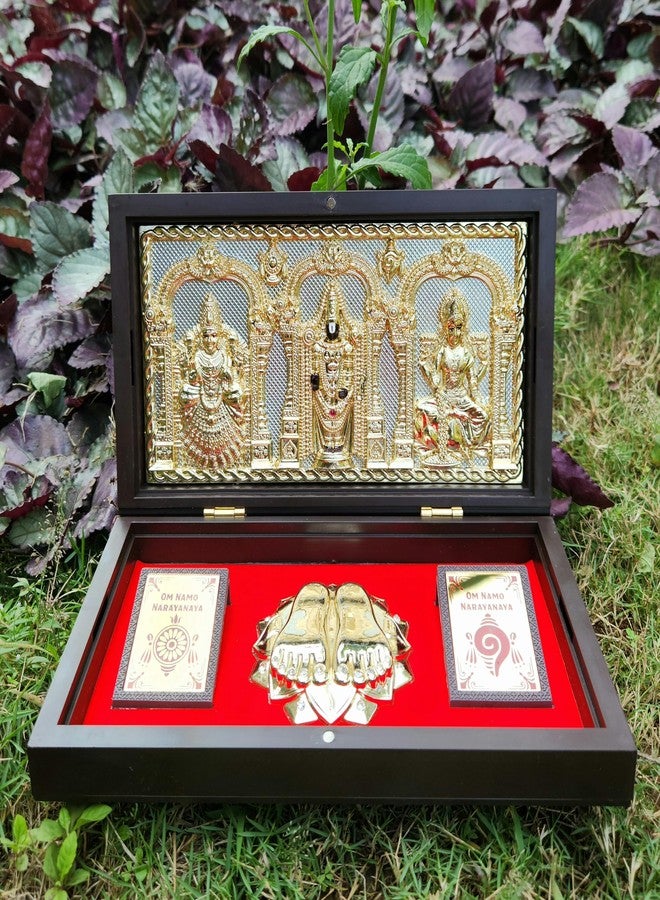 ARNAVIRA Gold Plated Balaji Padmavati Lakshmi Photo Frame with Charan Paduka Pocket Temple for Diwali Gift, House Warming Gifts, Return Gift Puja Box (Balaji, 21 x 12) - Image 1