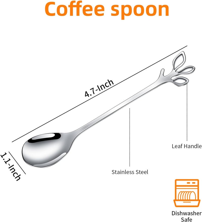 AnSaw 10 Pcs 4.7 Stainless Steel Silver Leaf Coffee Spoon- Creative Tableware Dessert Spoons, Stirring, Mixing, Sugar, Stir, Ice Cream, Cake, Teaspoon Set (Silver-10Spoon) - Image 2