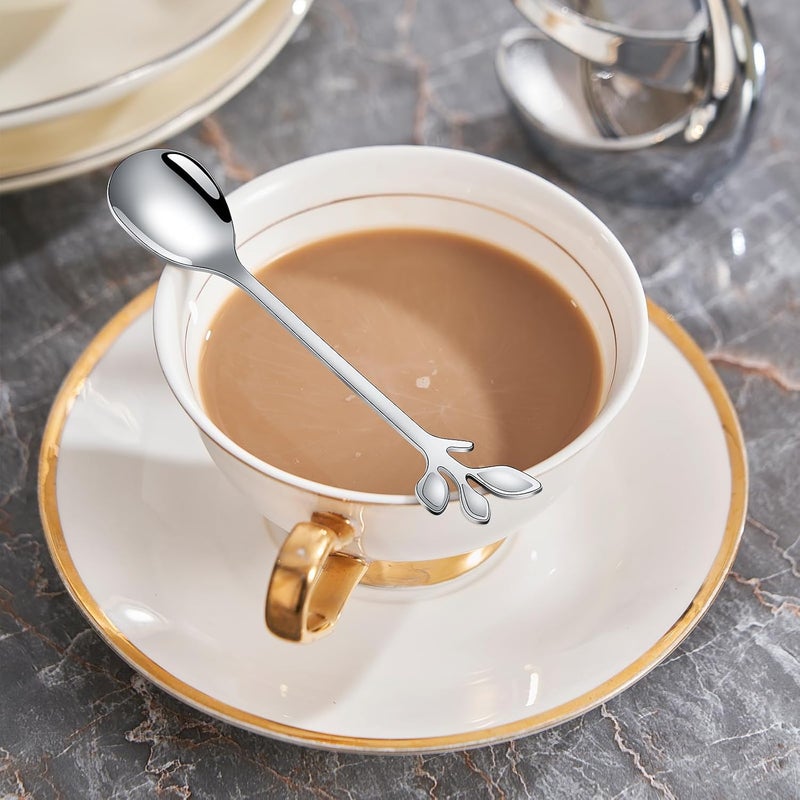 AnSaw 10 Pcs 4.7 Stainless Steel Silver Leaf Coffee Spoon- Creative Tableware Dessert Spoons, Stirring, Mixing, Sugar, Stir, Ice Cream, Cake, Teaspoon Set (Silver-10Spoon) - Image 5