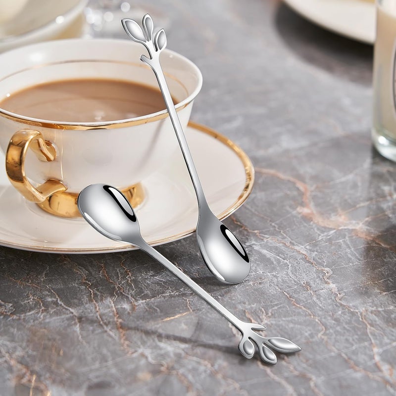 AnSaw 10 Pcs 4.7 Stainless Steel Silver Leaf Coffee Spoon- Creative Tableware Dessert Spoons, Stirring, Mixing, Sugar, Stir, Ice Cream, Cake, Teaspoon Set (Silver-10Spoon) - Image 4