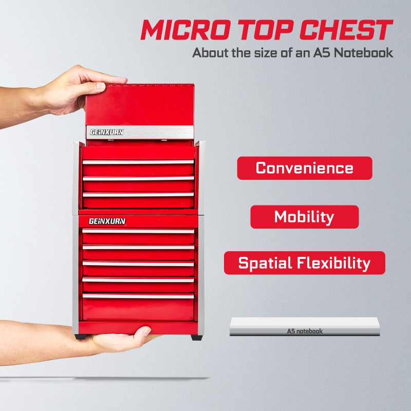 Geinxurn Mini Tool Box 3 Drawer Micro Top Chest and 5 Drawer Micro Roll Cab with Magnetic Locking Stackable Portable Hand Carry Tool Cases for Tools Storage (Red) - Image 4
