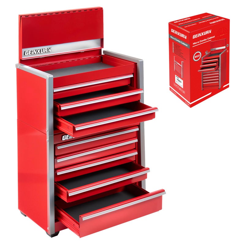 Geinxurn Mini Tool Box 3 Drawer Micro Top Chest and 5 Drawer Micro Roll Cab with Magnetic Locking Stackable Portable Hand Carry Tool Cases for Tools Storage (Red) - Image 1