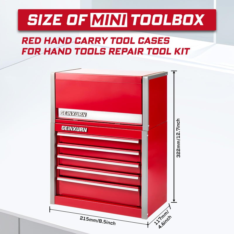 Geinxurn Mini Tool Box 3 Drawer Micro Top Chest and 5 Drawer Micro Roll Cab with Magnetic Locking Stackable Portable Hand Carry Tool Cases for Tools Storage (Red) - Image 2