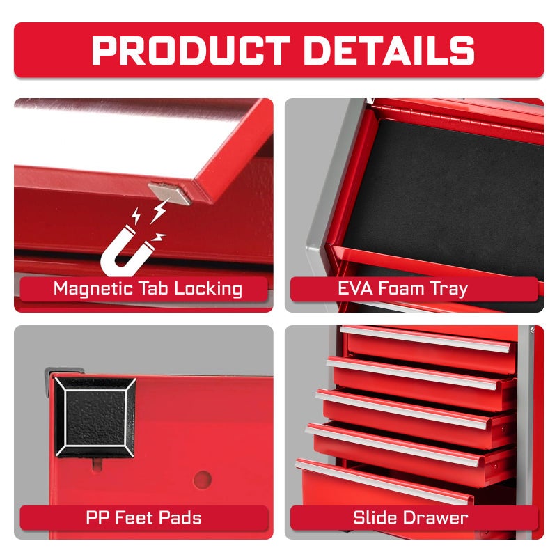 Geinxurn Mini Tool Box 3 Drawer Micro Top Chest and 5 Drawer Micro Roll Cab with Magnetic Locking Stackable Portable Hand Carry Tool Cases for Tools Storage (Red) - Image 3