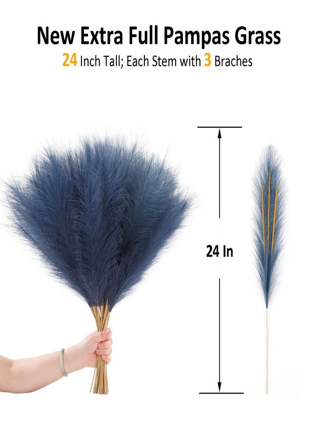 Acfruits Navy Blue Faux Pampas Grass Extra Full, 24'' Tall 30 Stems with 90 Branches Artificial Pampas Grass Boho Decor, Artificial Flower Arrangements for Wedding Centerpieces, Vase Filler - Image 2