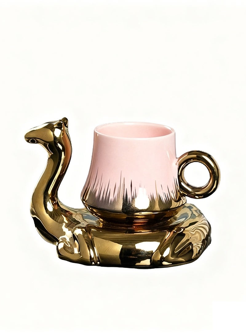 San Yi Camel shape Coffee Cup with Saucer, Ceramic Espresso Cup - Image 1