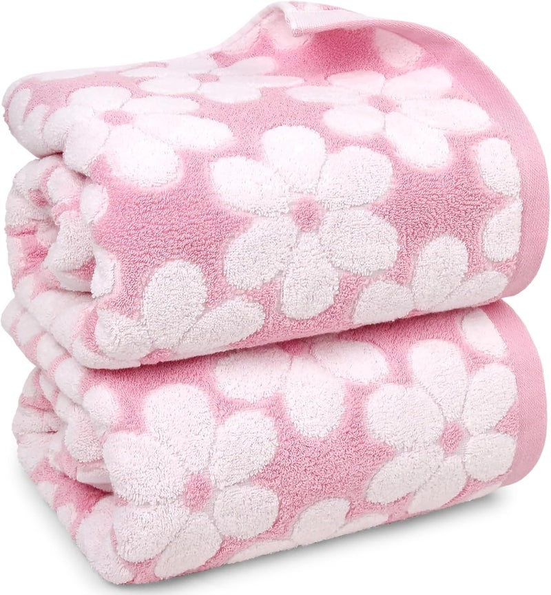 Jacquotha Pink Bath Towels Set of 2, Super Absorbent & Decorative 27.5x55 Inches, Cute Floral Jacquard Shower Towel for Bathroom, Cotton - Image 1