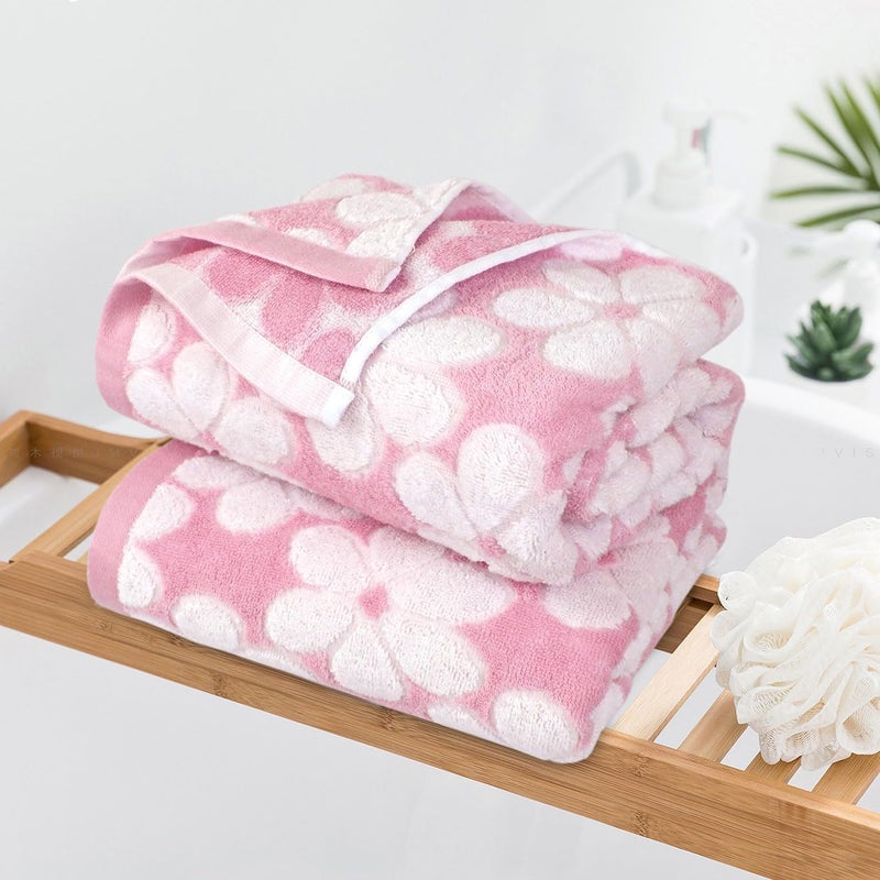 Jacquotha Pink Bath Towels Set of 2, Super Absorbent & Decorative 27.5x55 Inches, Cute Floral Jacquard Shower Towel for Bathroom, Cotton - Image 2