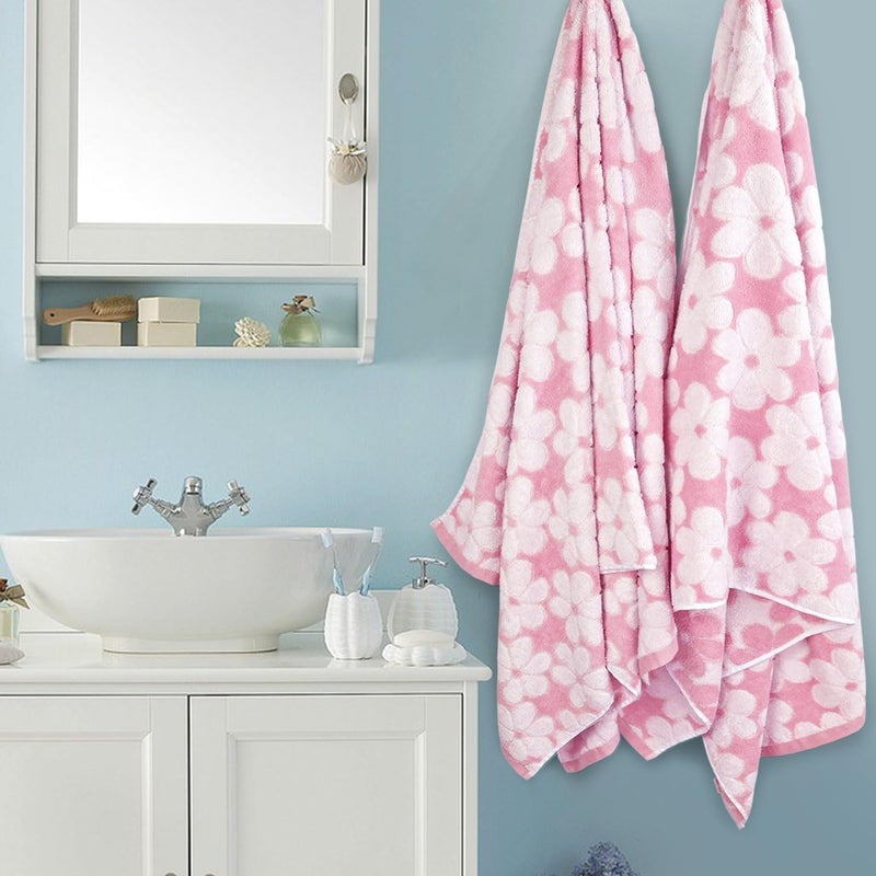 Jacquotha Pink Bath Towels Set of 2, Super Absorbent & Decorative 27.5x55 Inches, Cute Floral Jacquard Shower Towel for Bathroom, Cotton - Image 5
