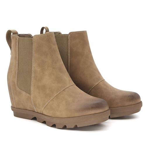 Athlefit Women's Wedge Boots Comfortable Ankle Wedge Khaki Booties Size 7.5 - Image 1