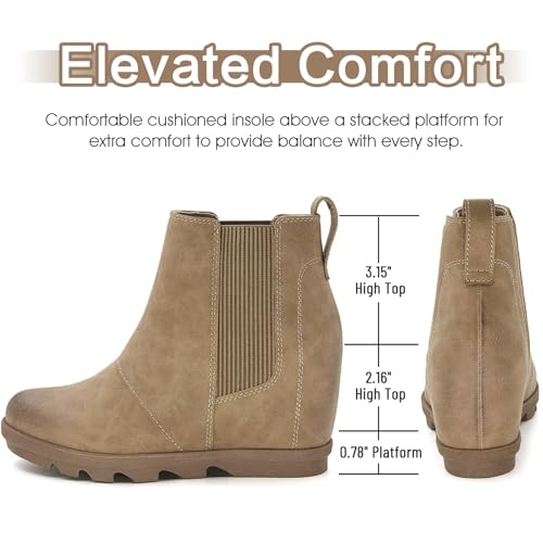 Athlefit Women's Wedge Boots Comfortable Ankle Wedge Khaki Booties Size 7.5 - Image 2