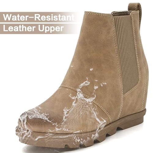 Athlefit Women's Wedge Boots Comfortable Ankle Wedge Khaki Booties Size 7.5 - Image 5