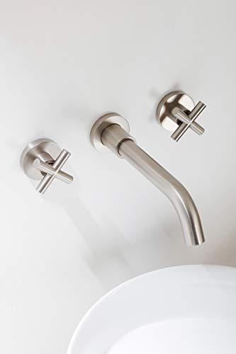 SITGES Brushed Nickel Bathroom Faucet, Double Handle Wall Mount Bathroom Sink Faucet and Rough in Valve Included (Brushed Nickel) - Image 3
