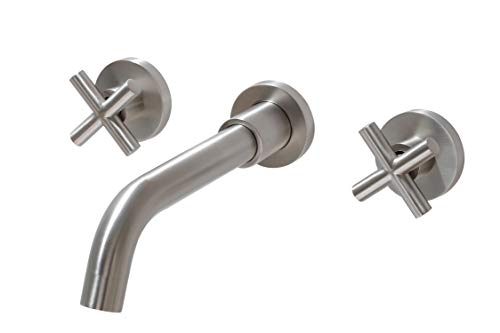 SITGES Brushed Nickel Bathroom Faucet, Double Handle Wall Mount Bathroom Sink Faucet and Rough in Valve Included (Brushed Nickel) - Image 1