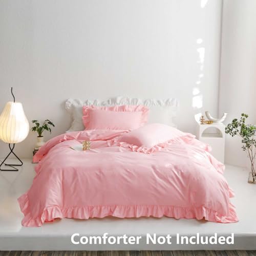 Faincy Pink Ruffle Duvet Cover Full Size, Ruffled Soft Microfiber Comforter Covers Set with Zipper - 3PC 80 X 90 Lightweight, Farmhouse Bedding Vintage Shabby Chic Rustic Bedroom Style for Women Men - Image 2