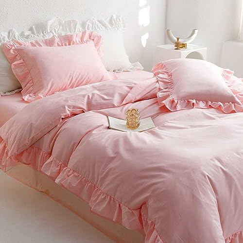 Faincy Pink Ruffle Duvet Cover Full Size, Ruffled Soft Microfiber Comforter Covers Set with Zipper - 3PC 80 X 90 Lightweight, Farmhouse Bedding Vintage Shabby Chic Rustic Bedroom Style for Women Men - Image 4
