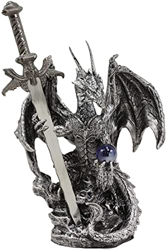 تمثال إيبروس هدية التنين الفضي الأسطوري حامل الكرة السحرية وسيف إكسكاليبور لفتح الرسائل تمثال زخرفي منزلي ومكتبي زخرفة العصور الوسطى النهضة الزنزانات والتنانين الخيالية