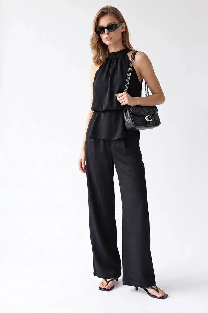 Mixray MIXRAY Halter Blouse And Wide-leg Pants Set