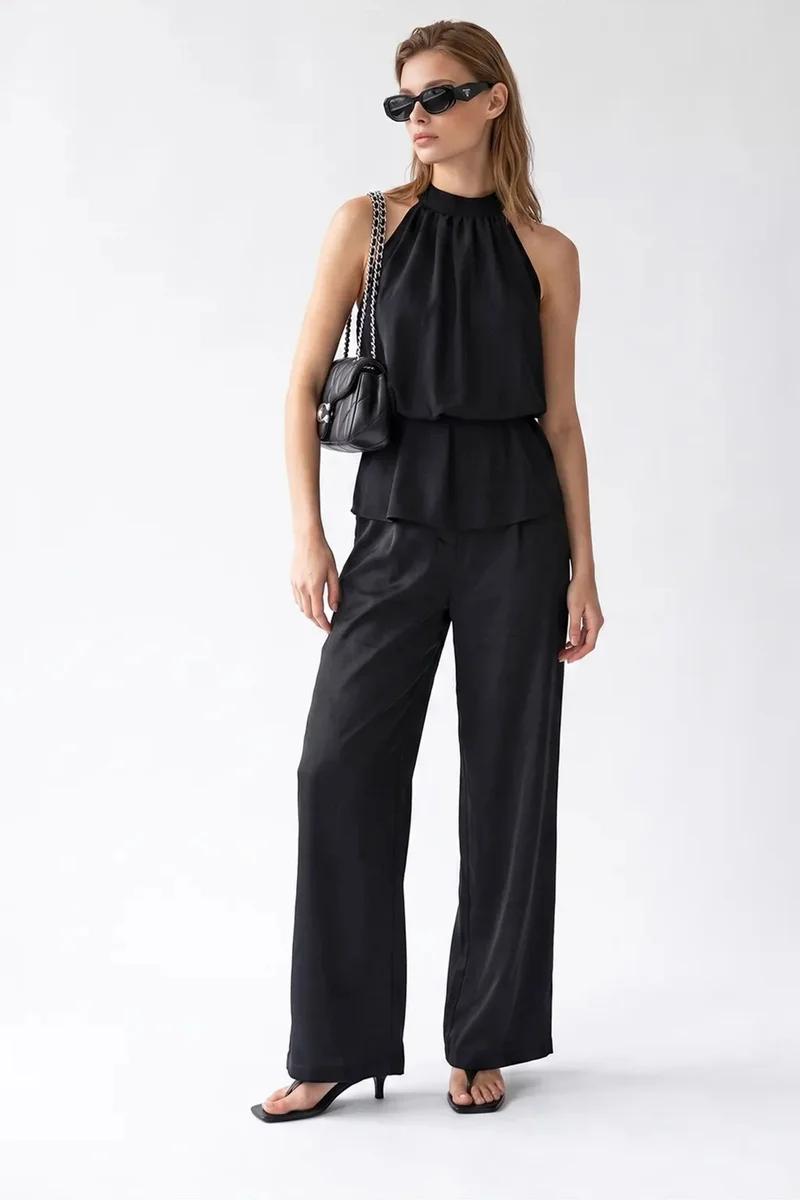 Mixray MIXRAY Halter Blouse And Wide-leg Pants Set