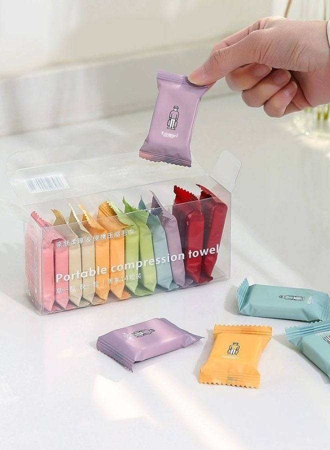 14 قطعة من المناشف القطنية المضغوطة للاستخدام مرة واحدة - عبوة سفر محمولة وسميكة للاستخدام في الوجه والحمام والفنادق - Image 1