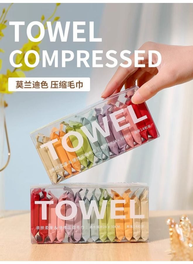 14 قطعة من المناشف القطنية المضغوطة للاستخدام مرة واحدة - عبوة سفر محمولة وسميكة للاستخدام في الوجه والحمام والفنادق - Image 2
