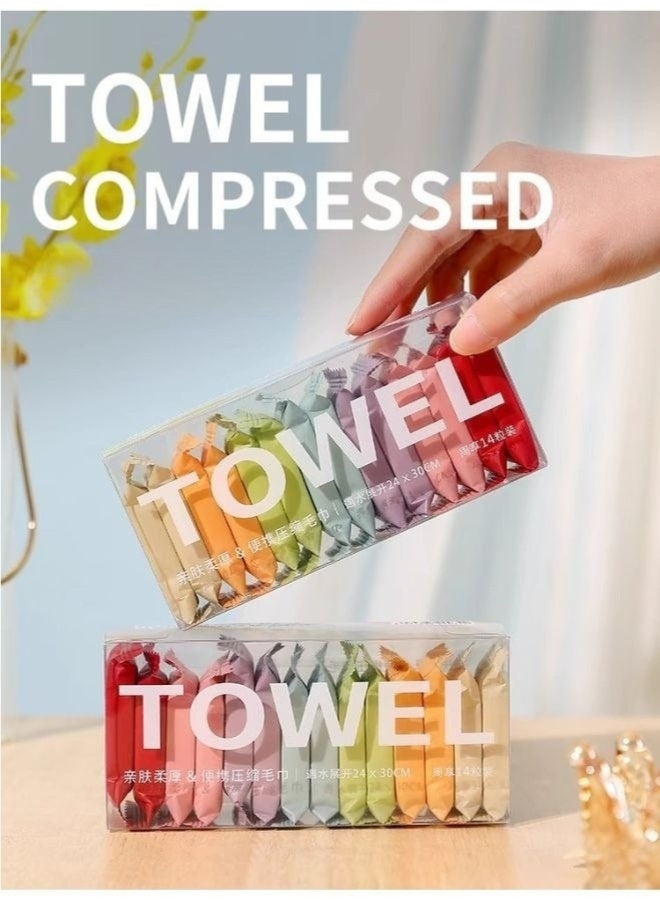 14pcs Compressed Disposable Cotton Towels - Portable & Thickened Travel Pack for Face, Bath & Hotel Use - Image 2