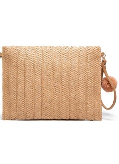 Generic Straw Shoulder Bag Straw Clutch Women Hand-woven PomPom Straw Crossbody Bag Summer Beach Envelope Purse Wallet  - Image 4
