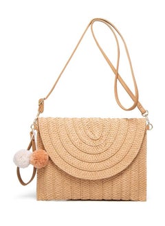 Generic Straw Shoulder Bag Straw Clutch Women Hand-woven PomPom Straw Crossbody Bag Summer Beach Envelope Purse Wallet  - Image 1