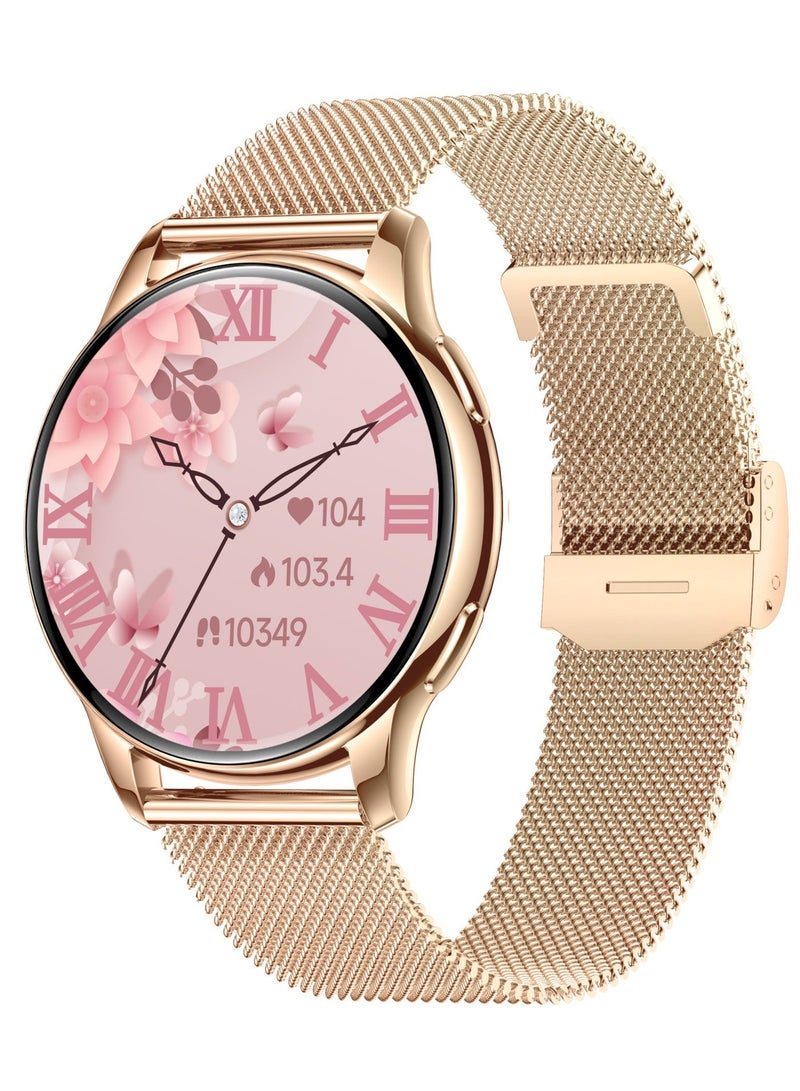 G-Tab GLR3 Ladies Smart watch for Women with Bluetooth Calling AMOLED Display smartwatch, Fitness Tracker with Heart Rate SpO2 & Women's Health band Waterproof Compatible with iPhone & Android gold - Image 1