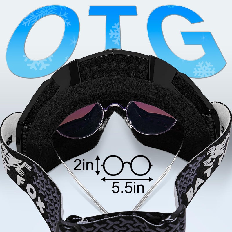 BATFOX Ski Goggles for Men & Women, Anti Fog Snowboard Goggles OTG Over Glasses, 100% UV Protection Snow Goggles for Skiing & Snowboarding - Image 4