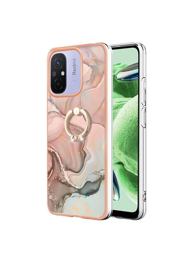 Case For Xiaomi Redmi 12C/11A 4G Global Electroplating Marble Dual-side IMD Phone Case with Ring