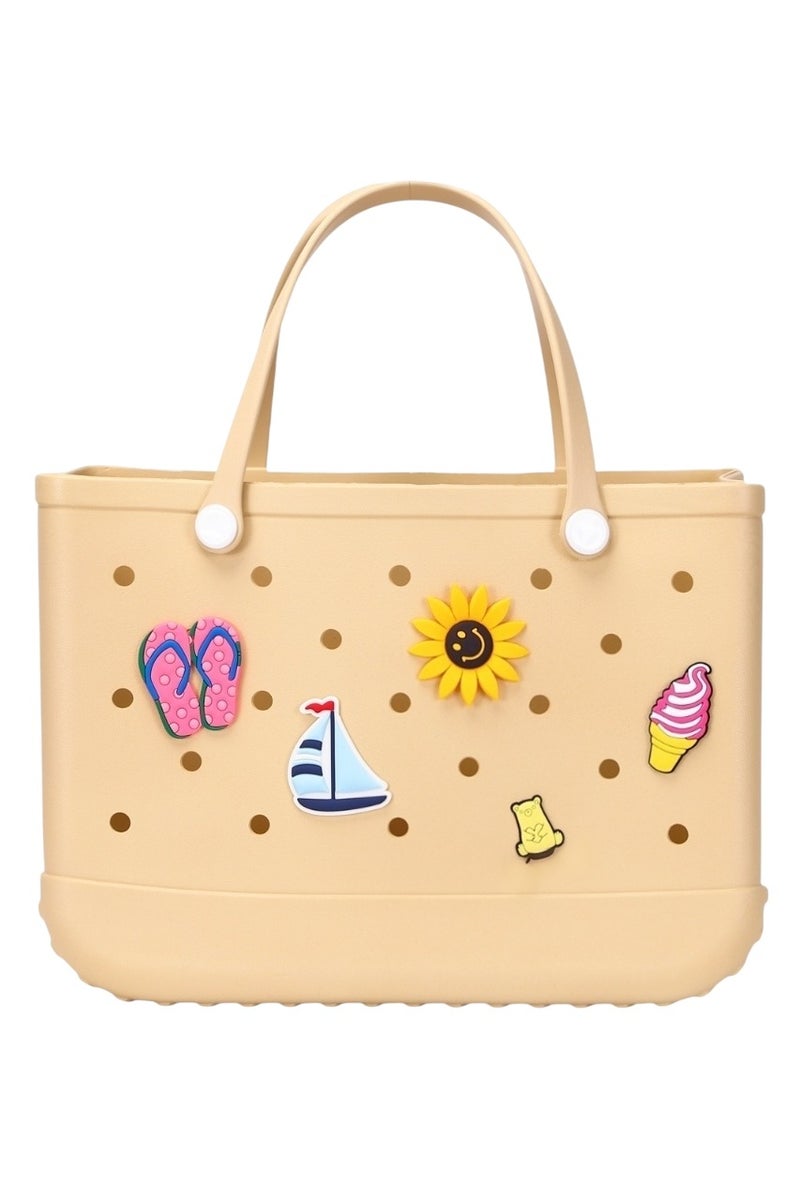 EVA Rubber Beach Tote Bag with 5 Summer Charms | Waterproof, Durable & Easy-to-Clean | Spacious Summer Beach Bag for Women & Family | (Peach - Large) - Image 1