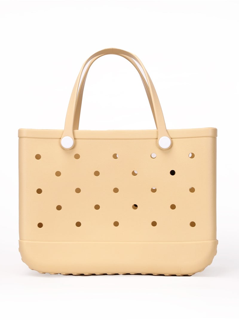 EVA Rubber Beach Tote Bag with 5 Summer Charms | Waterproof, Durable & Easy-to-Clean | Spacious Summer Beach Bag for Women & Family | (Peach - Large) - Image 3