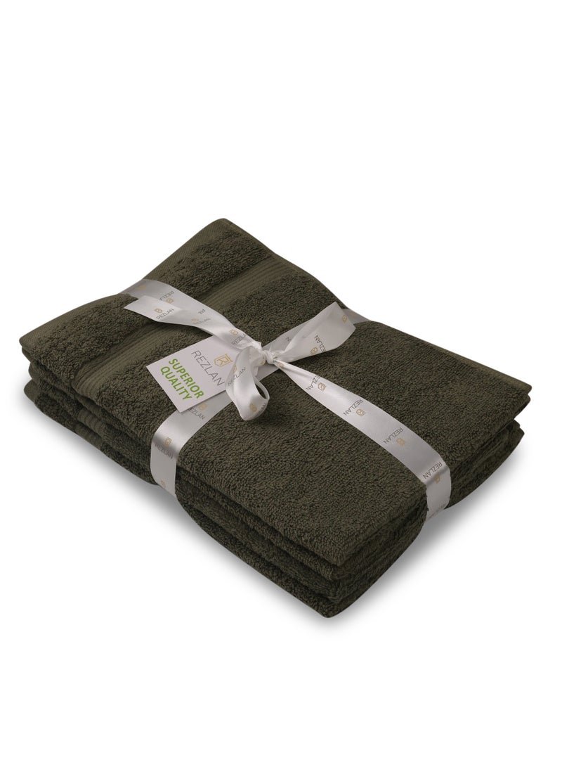 REZLAN UAE REZLAN Premium 4-Piece Hand Towel Set - 100% Cotton (40×60 cm/16×24 in) - Soft & Absorbent - ARMY GREEN  - Image 5