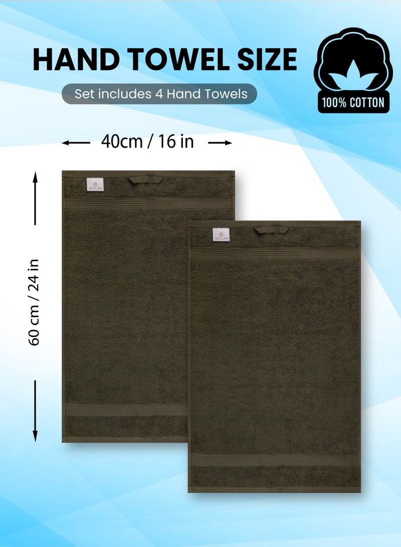 REZLAN UAE REZLAN Premium 4-Piece Hand Towel Set - 100% Cotton (40×60 cm/16×24 in) - Soft & Absorbent - ARMY GREEN  - Image 4