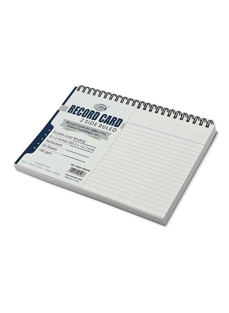 FIS FIS Ruled Record Card 180 Gsm 8X5 Inch Double Loop Spiral 50 Sheets White -FSIC85-180SPWH  - Image 1