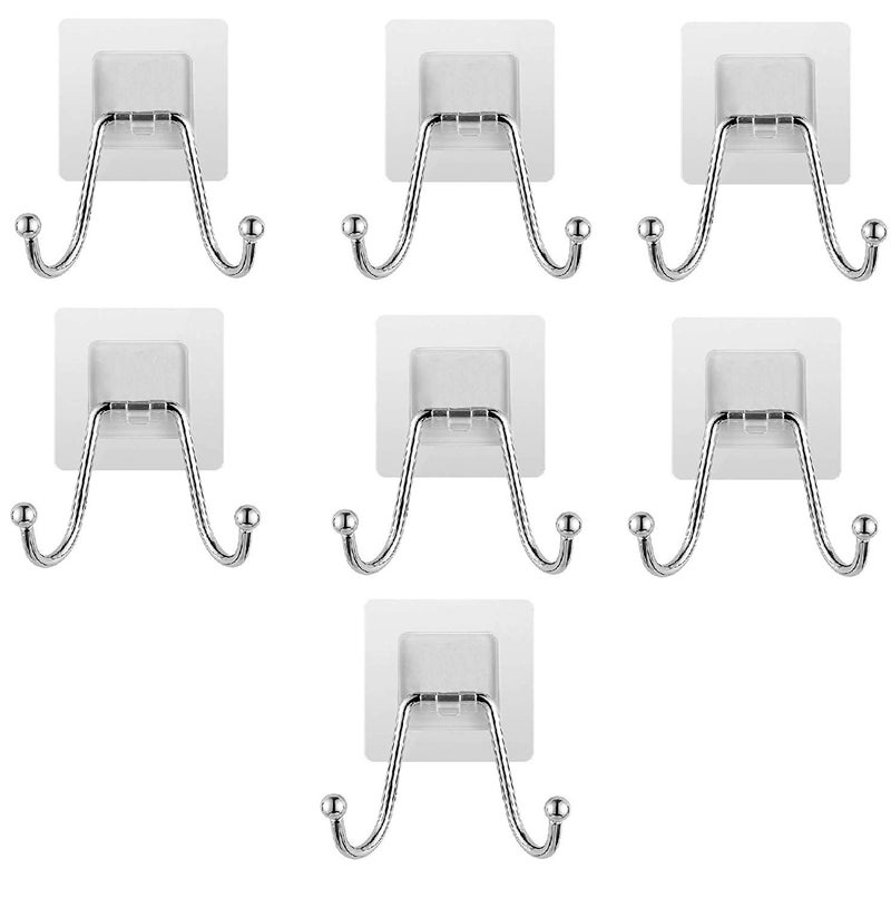 Zebroc 7Pcs Stainless Steel Wall Hangers, Bath Towel Double Hook, Self Adhesive Hooks Stick On Wall Hanging Door Clothes Holder Utility Hanging Hooks Storage (Transparent) (7, Double Hook) - Image 1