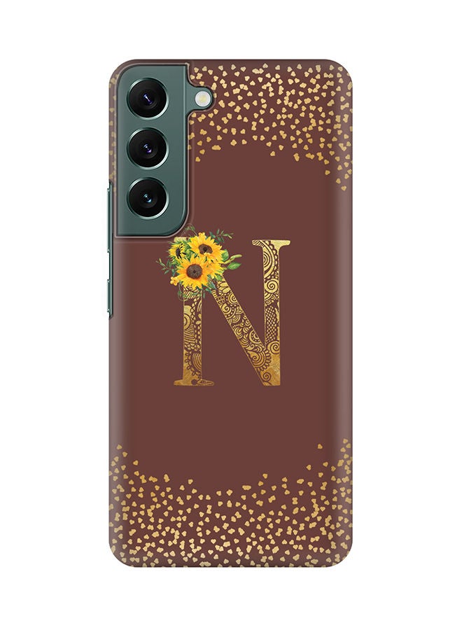 Stylizedd Monogram Slim Cover for Samsung Galaxy S22+ 5G Case Custom Initials Letter Floral Pattern Snap Series Mobile Cover Matte Alphabet  - N (Brown) - Image 1